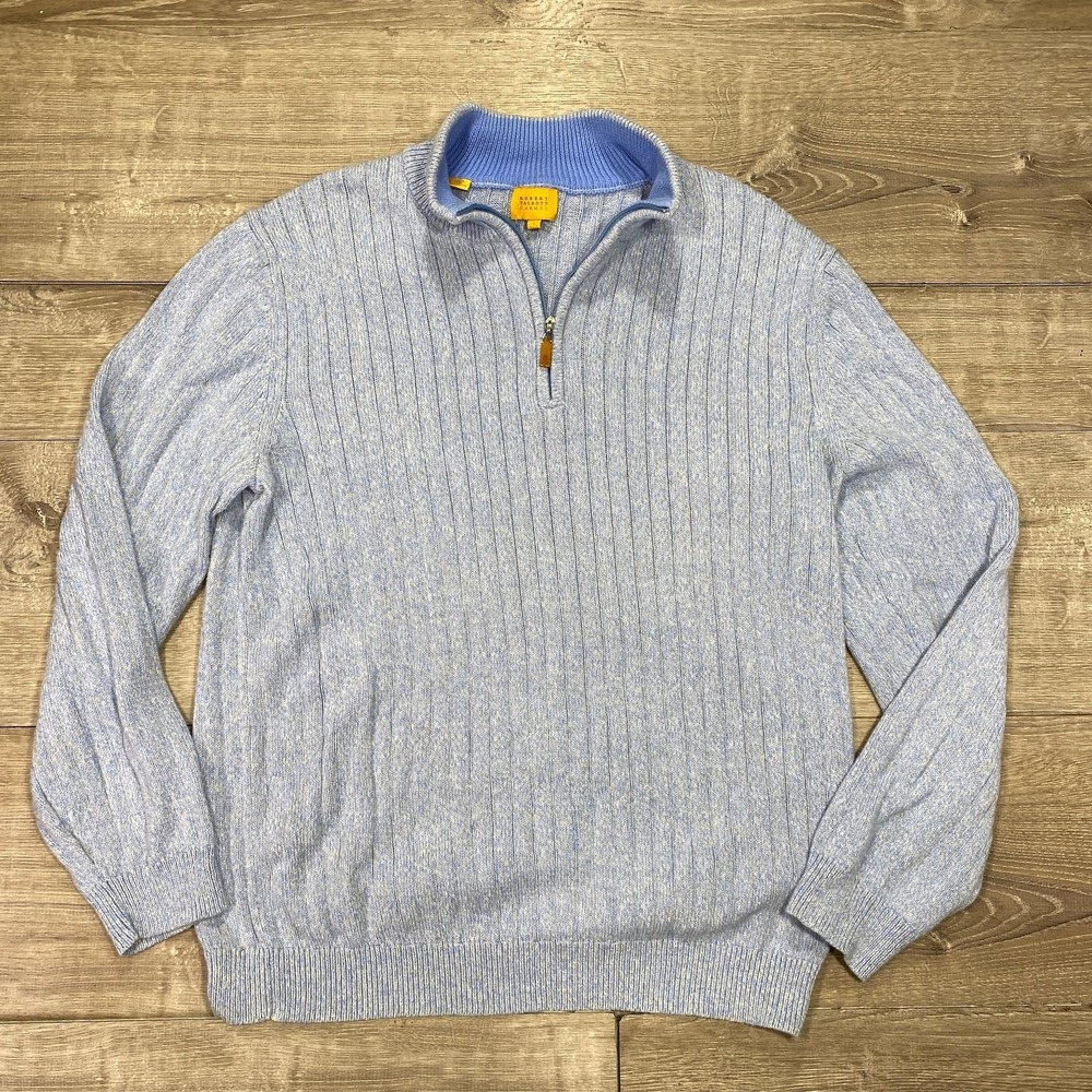 Robert Talbott Carmel Sweater Mens Large Blue 1/4 Zip Mock Neck‎ Knit Pullover